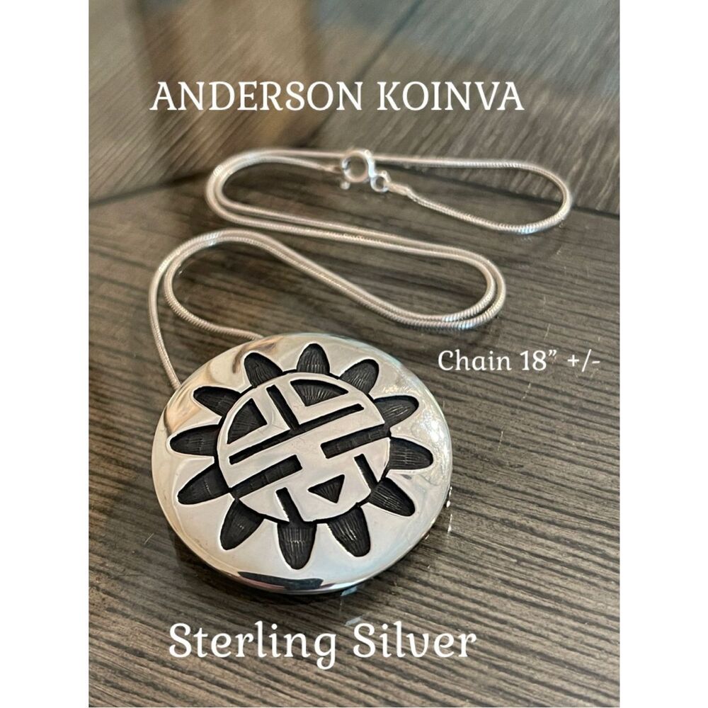 Sterling Silver SUNFACE PENDANT BY ANDERSON KOINVA – HOPI with Round Snake Chain